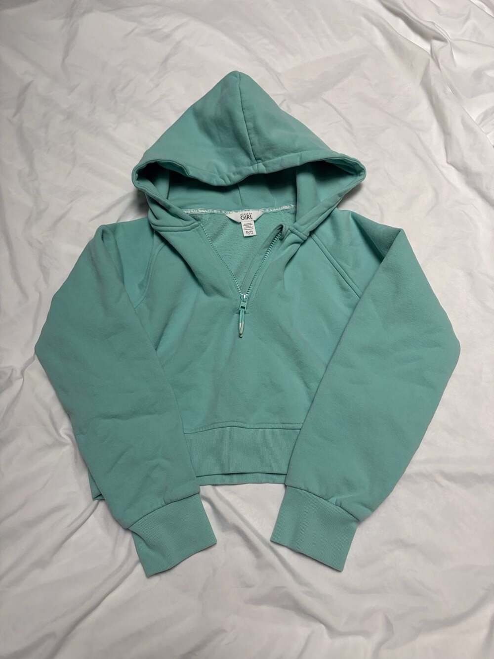 Athleta Girl Half-Zip Cropped Hoodie Teal Size XL/14